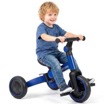 5-in-1 Kinderfiets Kinderloopfiets met Afneembare Pedalen Verstelbaar Stuur en Achterwielen Opvouwbare Kinderdriewieler-Blauw