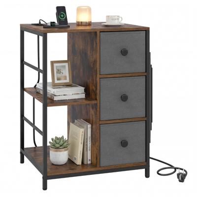 Opbergkast met Oplaadstation Nachtkastje met 3 Niveaus en Plank