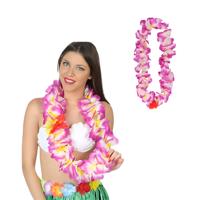 Hawaii krans/slinger - 2x - Tropische kleuren paars - Grote bloemen hals slingers - verkleed