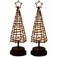 2x stuks verlichte figuren zwarte 3D lichtboompje/metalen boom/kerstboompje met 30 led lichtjes 30 c - thumbnail