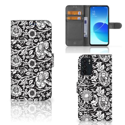 OPPO Reno6 5G Hoesje Black Flowers OPPO Reno6 5G Hoesje Black Flowers