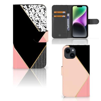 iPhone 15 | Book Case | Zwart Roze Vormen