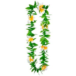 Hawaii krans/slinger - Tropische kleuren mix groen/wit - Bloemen hals slingers