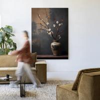 Urban Cotton Wandkleed 'Dark Blossom Vase' 80 x 110cm in Frame - black