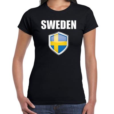 Zweden landen supporters t-shirt - zwart - dames - fan kleding - korte mouwen