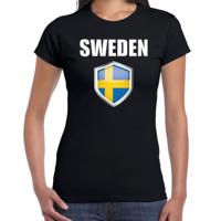 Zweden landen supporters t-shirt - zwart - dames - fan kleding - korte mouwen