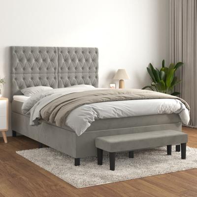 Boxspring met matras fluweel lichtgrijs 140x190 cm