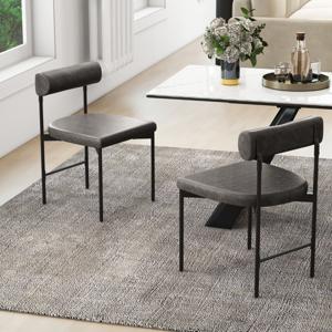 Set van 2 Eetkamerstoelen Keukenstoel van PVC-Leer met Gevoerde Rugleuning en U-Vormige Zitting Kuipstoel Woonkamerstoel Grijs