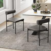 Set van 2 Eetkamerstoelen Keukenstoel van PVC-Leer met Gevoerde Rugleuning en U-Vormige Zitting Kuipstoel Woonkamerstoel Grijs
