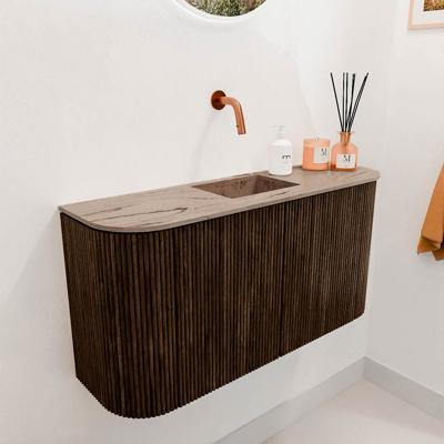 Toiletmeubel Mondiaz Joya Dlux | 83.2 cm | Meubelkleur Walnut | Faye wastafel Arena Wasbak Midden | Zonder kraangat(en)