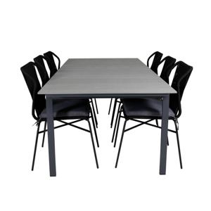 Levels tuinmeubelset tafel 100x229/310cm en 6 stoel Julian zwart, grijs.