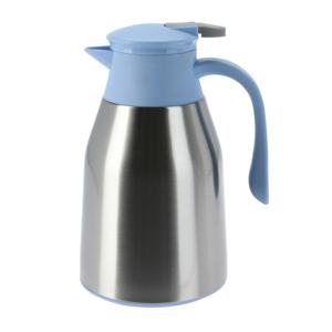 Koffiekan thermoskan - 1L - dubbelwandig - RVS - blauw - D14,5 x H26 cm