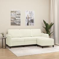 Driezitsbank met voetenbank 180 cm fluweel crèmekleurig