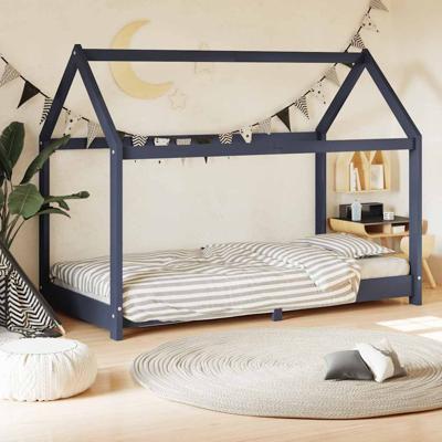 Kinderbedframe massief grenenhout grijs 70x140 cm
