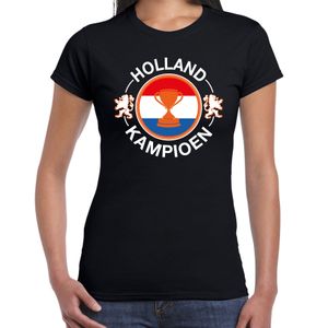 Zwart t-shirt Holland / Nederland supporter Holland kampioen met beker EK/ WK voor dames