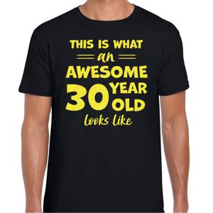 Cadeau T-shirt voor heren - leeftijd 30 jaar - awesome - zwart - glitter geel - Verjaardagsfeest