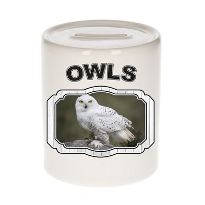 Dieren sneeuwuil spaarpot - owls/ uilen spaarpotten kinderen 9 cm