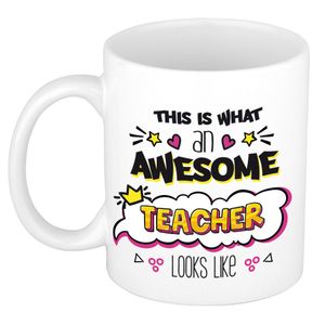 Cadeau koffiemok voor juf/lerares - awesome teacher - verjaardag/einde schooljaar kado