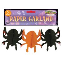 Halloween feestslinger spinnen - 3 meter - oranje/zwart - van papier - thumbnail