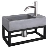Differnz Force fonteinset beton donkergrijs - kraan gebogen - met handdoekrek - 40 x 22 x 9 cm - mat chroom