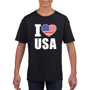 I love USA - Amerika supporter shirt zwart jongens en meisjes XL (158-164)  -