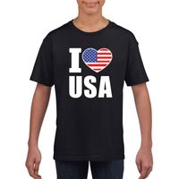I love USA - Amerika supporter shirt zwart jongens en meisjes XL (158-164)  - - thumbnail