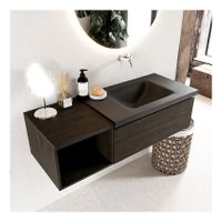 Mondiaz Bukla 120cm badmeubel met open module 40 dark brown 1 lade met wastafel rechts zonder kraangat kleur urban