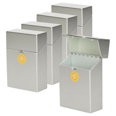Sigarettendoosje - 5x - zilver - kunststof - 6 x 3 x 9 cm - bewaarbox - sigarettenkoker - peukenbox
