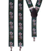 Oktoberfest Edelweiss bretels met bloemen - groen - Bretels ophouders voor lederhose - thumbnail