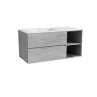 Storke Edge zwevend badmeubel 110 x 52 cm beton donkergrijs met Mata asymmetrisch linkse wastafel in solid surface mat wit