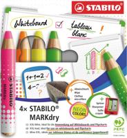 STABILO MARKdry potlood voor whiteboards, etui van 4 stuks in geassorteerde neon kleuren