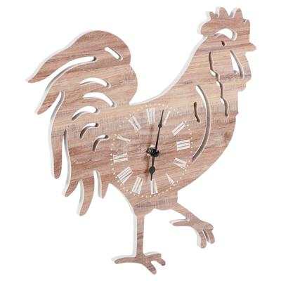 Ostaria Wandklok/muur klok Rooper - kip/haan - D30 cm - MDF - naturel - woonkamer/keuken