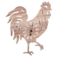 Ostaria Wandklok/muur klok Rooper - kip/haan - D30 cm - MDF - naturel - woonkamer/keuken