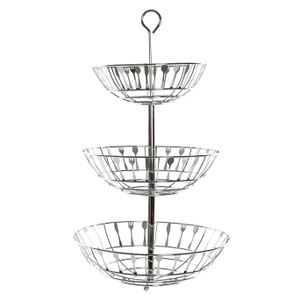 Zilveren ronde fruitschaal/fruitmand etagere bestekpatroon 3-laags met oog 56 cm