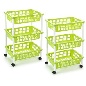 2x stuks opberg organiser trolleys/roltafels met 3 manden 62 cm in het groen