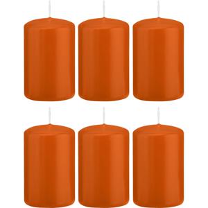 Cilinderkaars/stompkaars - 6x - oranje - 5 x 8 cm - 18 branduren