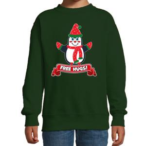 Kersttrui/sweater voor jongens/meisjes - free hugs - groen - Kerst pinguin