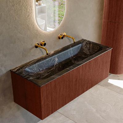 Badmeubel Mondiaz Kurve-Dlux | 120 cm cm | Meubelkleur Ruby | Wastafelkleur Lava | Solid surface | Wasbak midden spoelbak | Zonder kraangat(en)