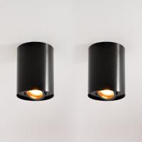 2x Solis nero by LUSENZ - Cilindervormige opbouwspot met enkel lichtaccent en een geborstelde zwarte coating
