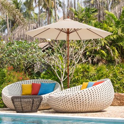 Ronde Terrasparaplu Houten Marktparaplu 8 Glasvezelribben Draagbare Tafelparaplu Buitenparaplu voor Tuin Terras Dek Beige