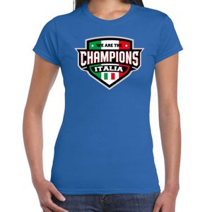 We are the champions Italia / Italie supporter t-shirt blauw voor dames