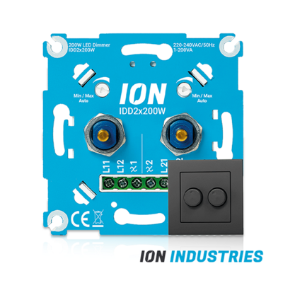ION INDUSTRIES | Duo LED Dimmer | Mat Antraciet | 2x 0,3-200W | Incl. Afdekplaat | Fase-afsnijding (RC) | Ion Industries | Ion Industries | Ion | Ion