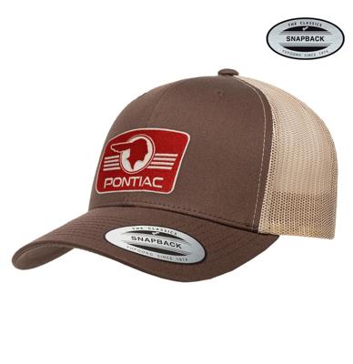 Pontiac Retro Patch Logo Trucker Snapback Cap (Brown/Khaki - Officially Licensed) Pontiac Retro Patch Logo Trucker Snapback Cap (Brown/Khaki - Officially Licensed)