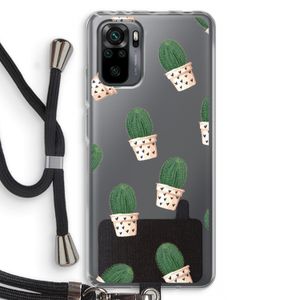 Cactusprint roze: Xiaomi Redmi Note 10 Pro Transparant Hoesje met koord