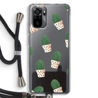 Cactusprint roze: Xiaomi Redmi Note 10 Pro Transparant Hoesje met koord