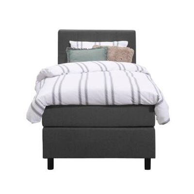 Boxspring Liv geblokt - antraciet - 90x200 cm - ronde poot - Leen Bakker