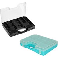 Forte Plastics - Opberg vakjes doos/Sorteerbox - 13-vaks kunststof - 27 x 20 x 3 cm - zwart/blauw