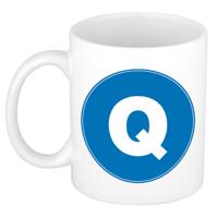Koffie mok met de letter Q - beker - blauw - eerste letter van een voornaam - wit - 300 ml
