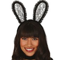 Verkleed diadeem sexy paashaas/bunny oren - zwart kant - dames - Carnaval - thumbnail