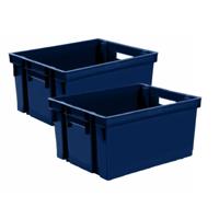 EDA Opbergkrat stapelbaar - 2x - kunststof - 10 Liter - L32 x B26 x H18 cm - blauw